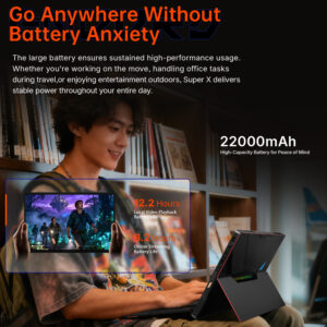 An image highlighting the 22,000mAh battery, claiming up to 12.2 hours of video playback and 8.2 hours of online streaming.