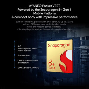 Battery capacity graphic for the AYANEO Pocket VERT highlighting the 6000mAh high-density battery designed for long-lasting play and optimised power efficiency during handheld gaming.