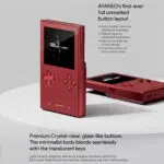 Prim plan al AYANEO Pocket VERT Roșu Lava, care prezintă dispunerea cristalină premium a butoanelor nemarcate și tastele translucide asemănătoare sticlei pentru o estetică minimalistă.