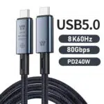 Osredotočenost: Podobno kot na sliki 01, vendar z velikim besedilom "tablete" na desni strani. Ključne informacije: Velike, krepke oznake za USB 5.0, 8K60Hz, 80Gbps in PD240W. 
