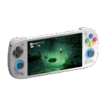 RETROID-POCKET-5-16-LISTING-DONE-01 The nostalgic 16-bit grey Retroid Pocket 5 Handheld game console with iconic multi-coloured face buttons and high-precision hall effect sticks for elite gaming.