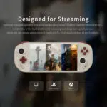 O diagramă cu vedere explodată intitulată "O consolă de mână, mai multe senzații" care demonstrează modularitatea magnetică unică a Mangmi Pocket Max. Cutiile de componente transparente plutesc peste aspectul consolei, descompunând vizual alegerea cu înlocuire la cald între micro-comutatoarele mecanice clicky pentru intrări cu răspuns rapid și plăcuțele moi din cauciuc conductiv pentru controlul direcțional clasic.