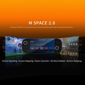 Comprehensive blueprint and button mapping diagram of a white Mangmi Pocket Max handheld console. Graphic outlines every physical key and port from three separate angles, labeling the front D-pad, analog sticks, and face buttons, the top shoulder bumpers and triggers (LB, LT, RB, RT), the bottom USB-C and headphone ports, and the customizable M1 and M2 macro back buttons.