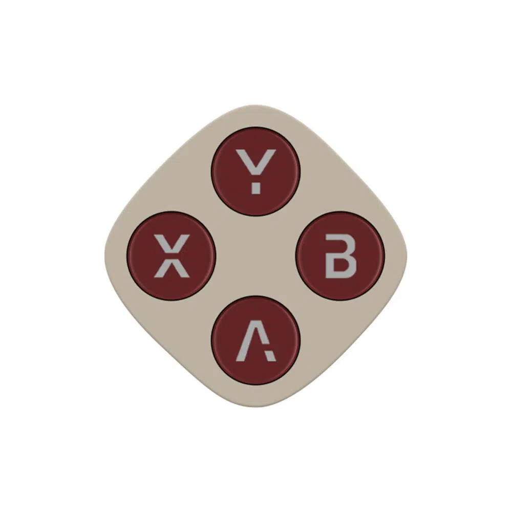 A single retro-styled gaming module with a light beige frame and four circular, dark burgundy action buttons arranged in a diamond configuration with grey letters Y, X, B, and A.