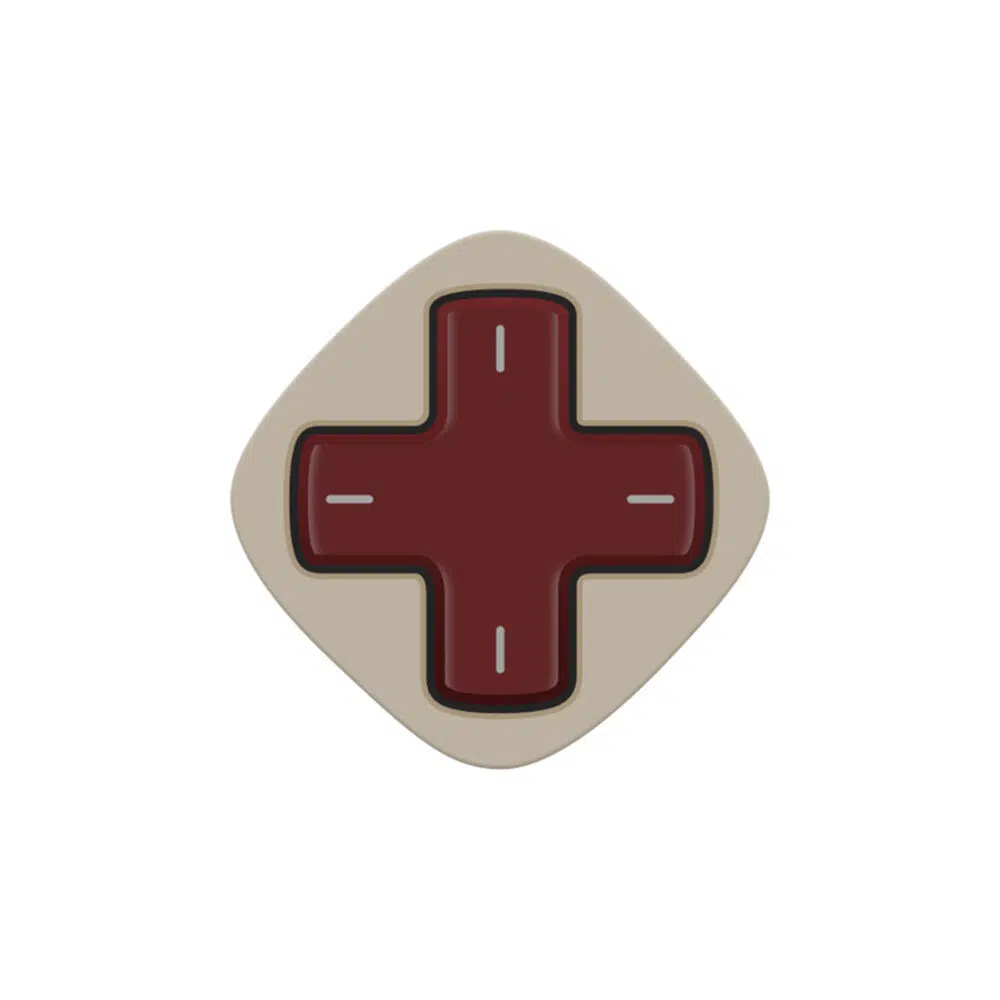 A single retro-styled gaming module featuring a light beige frame and a centrally positioned dark burgundy cross-shaped D-pad with grey accents.