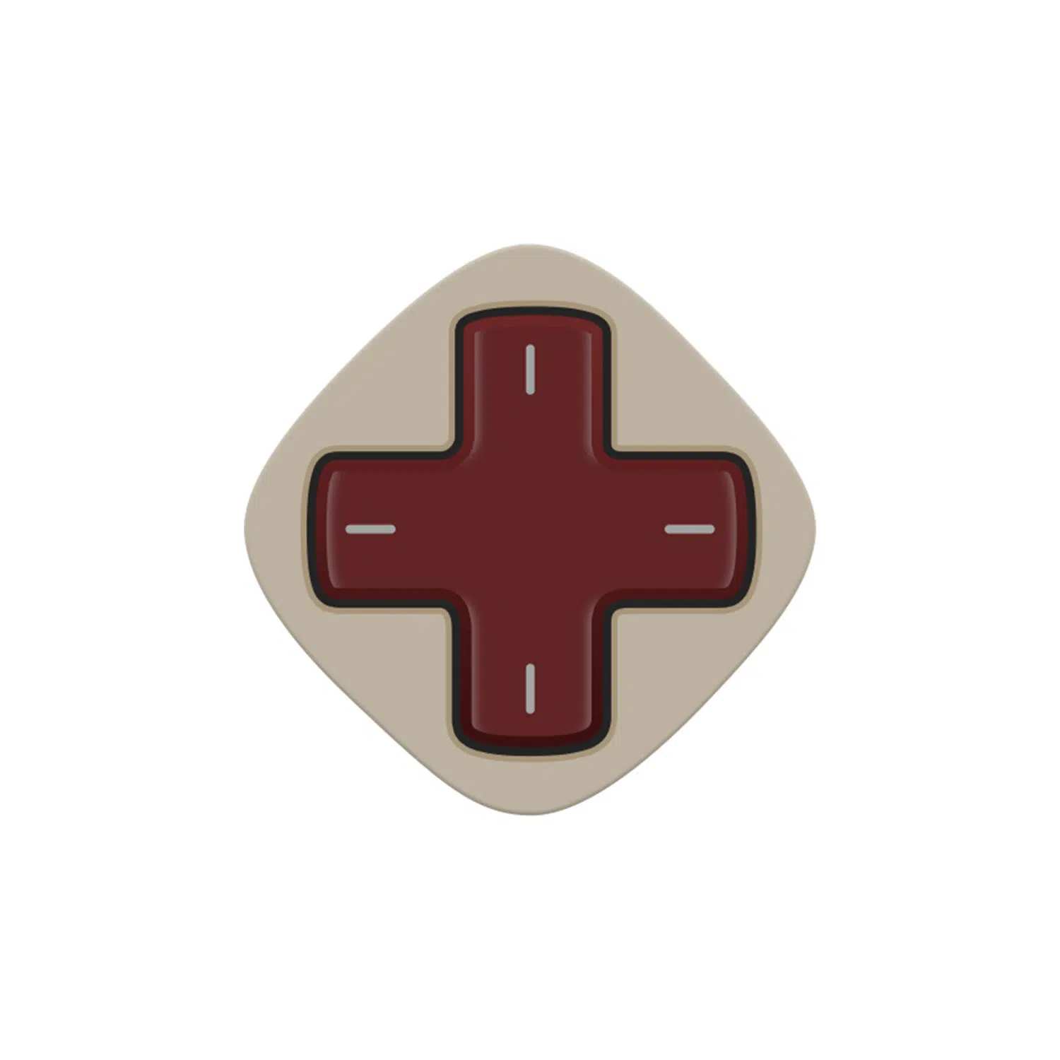 A single retro-styled gaming module featuring a light beige frame and a centrally positioned dark burgundy cross-shaped D-pad with grey accents.