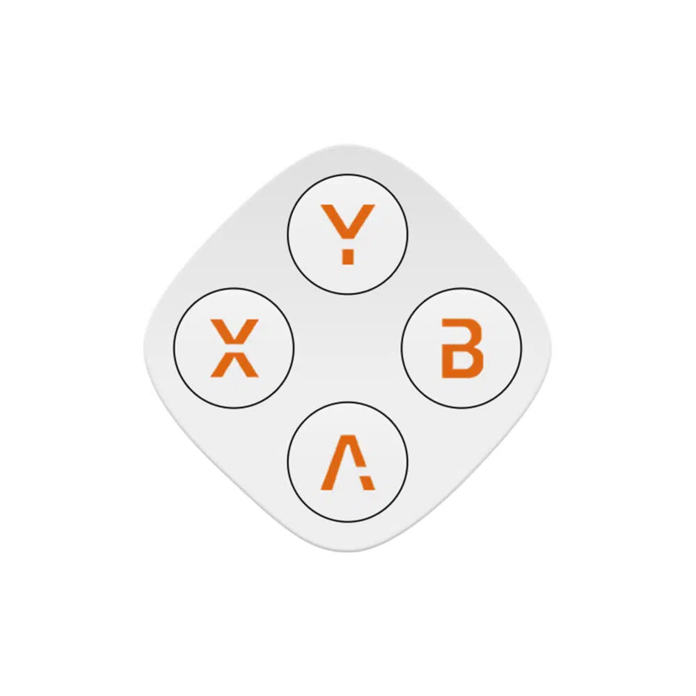 A single white, rounded diamond-shaped gaming controller module featuring four circular white action buttons arranged in a diamond layout, labeled with stylized orange letters Y, X, B, and A against a plain white background.