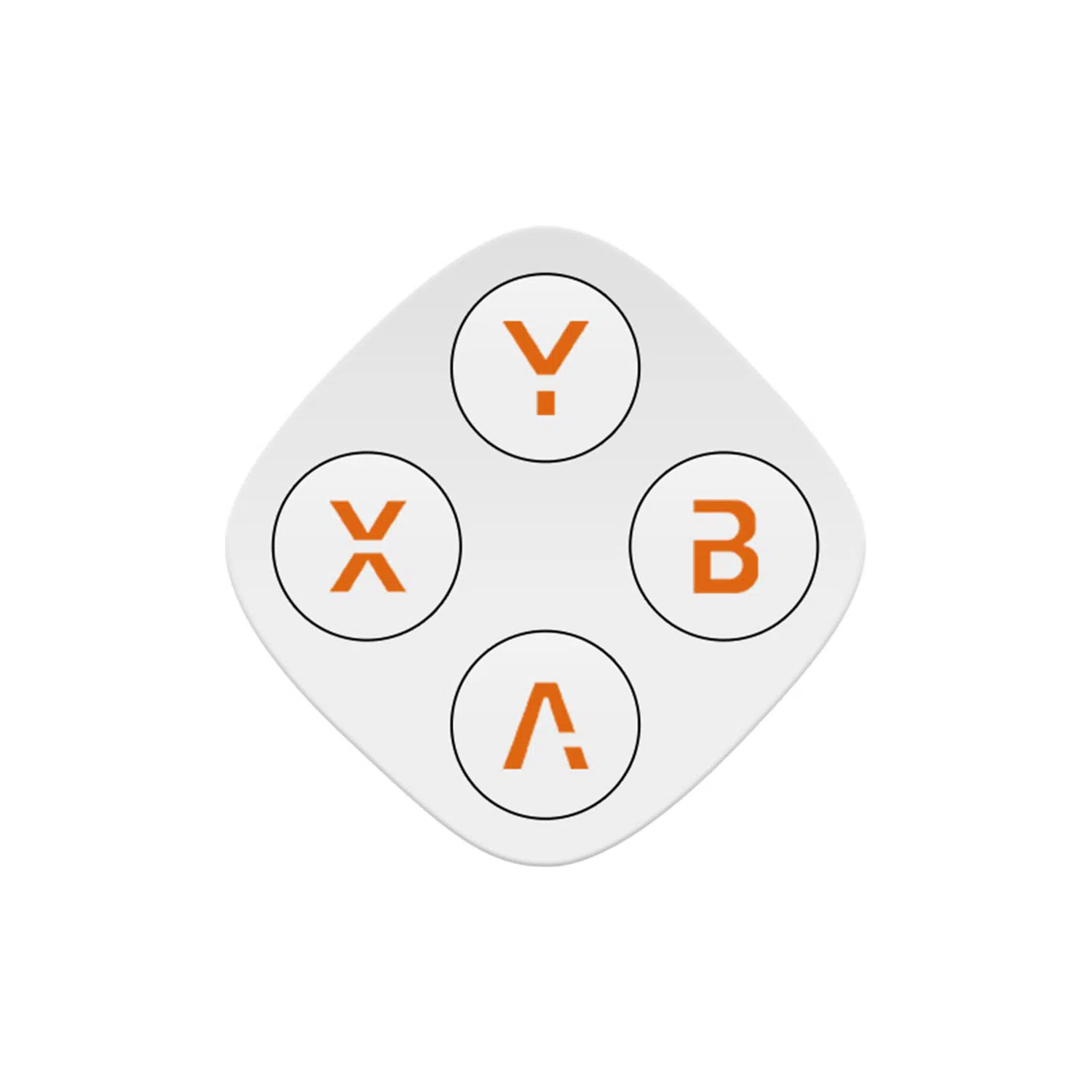 A single white, rounded diamond-shaped gaming controller module featuring four circular white action buttons arranged in a diamond layout, labeled with stylized orange letters Y, X, B, and A against a plain white background.