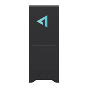ONEXPLAYER 3 Connector front view in matte black, with turquoise logo, recessed panel and small control buttons