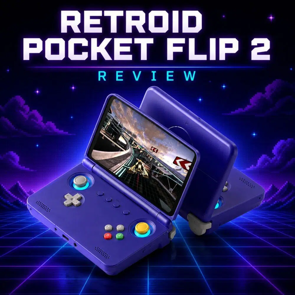 Play the Retroid Pocket Flip 2 review video featuring the Indigo clamshell gaming handheld.