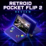 Play the Retroid Pocket Flip 2 review video featuring the Indigo clamshell gaming handheld.
