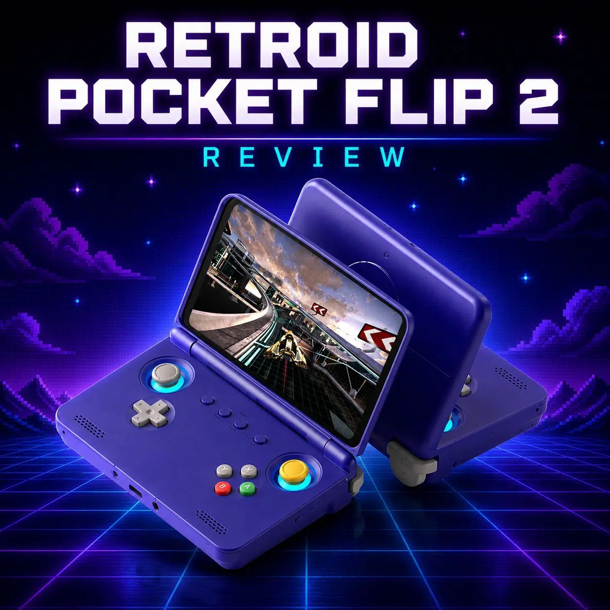 Play the Retroid Pocket Flip 2 review video featuring the Indigo clamshell gaming handheld.
