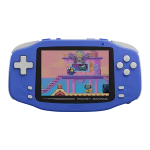 KONKR Pocket Advance MTK G90T Navy handheld console front view, smooth plastic with white controls and pixel screen
