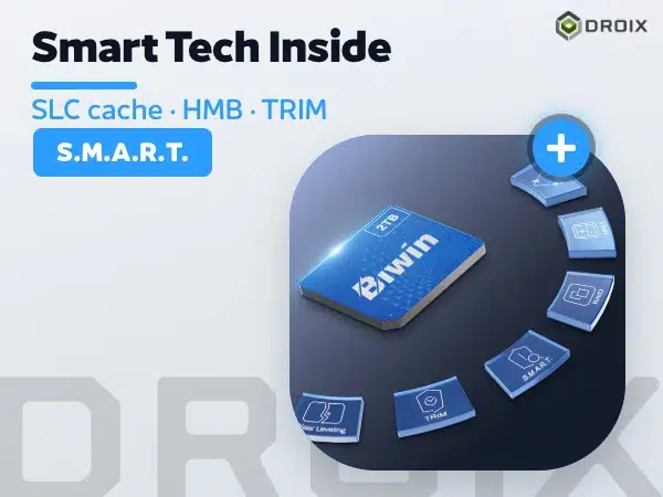 BIWIN Mini SSD 13 Blue Biwin CL100 Mini SSD card with floating tech tiles for SLC cache, HMB, TRIM, wear levelling and S.M.A.R.T.